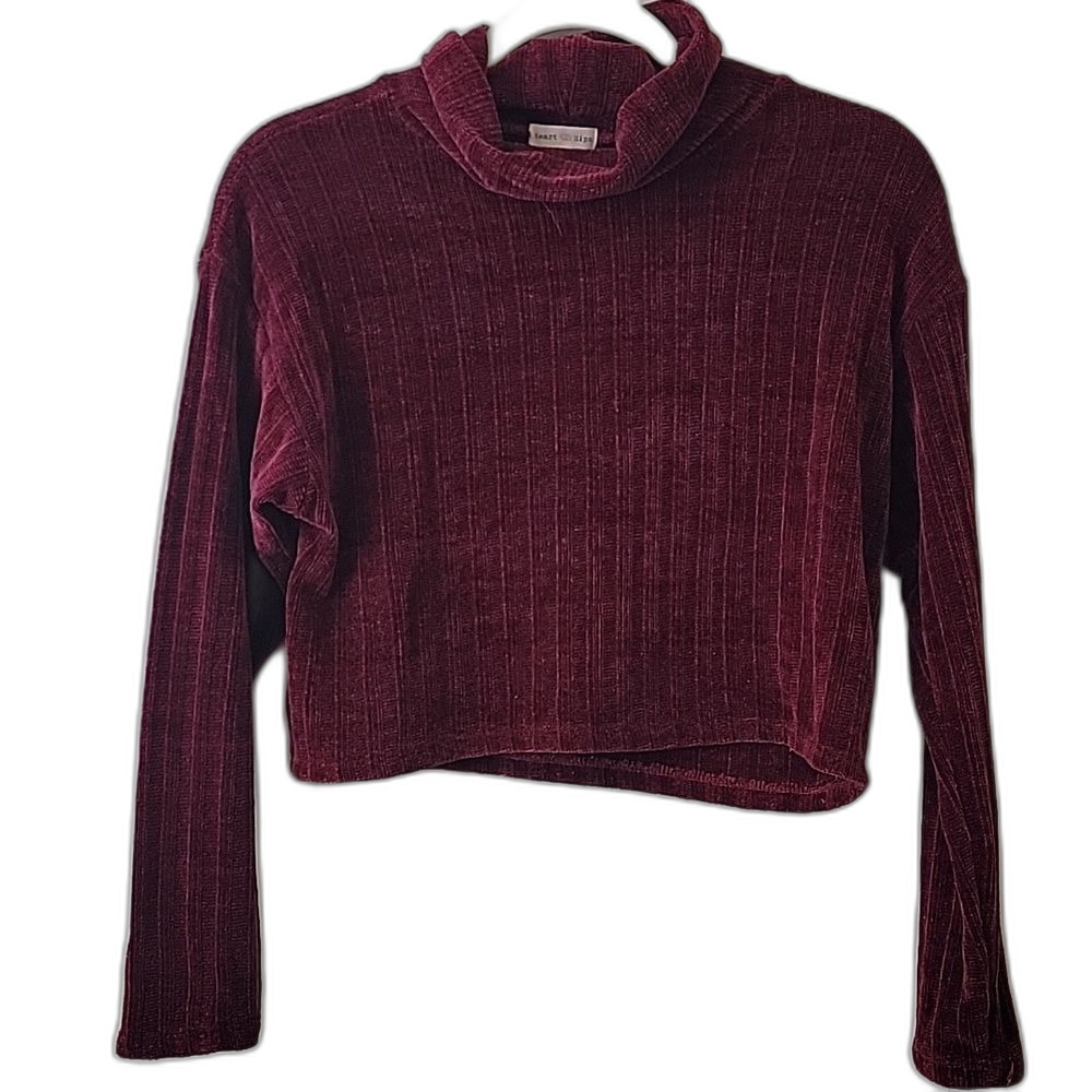 Heart & Hips Ribbed Chenille Cropped Cowl Neck Sweater Red Size M Y2K